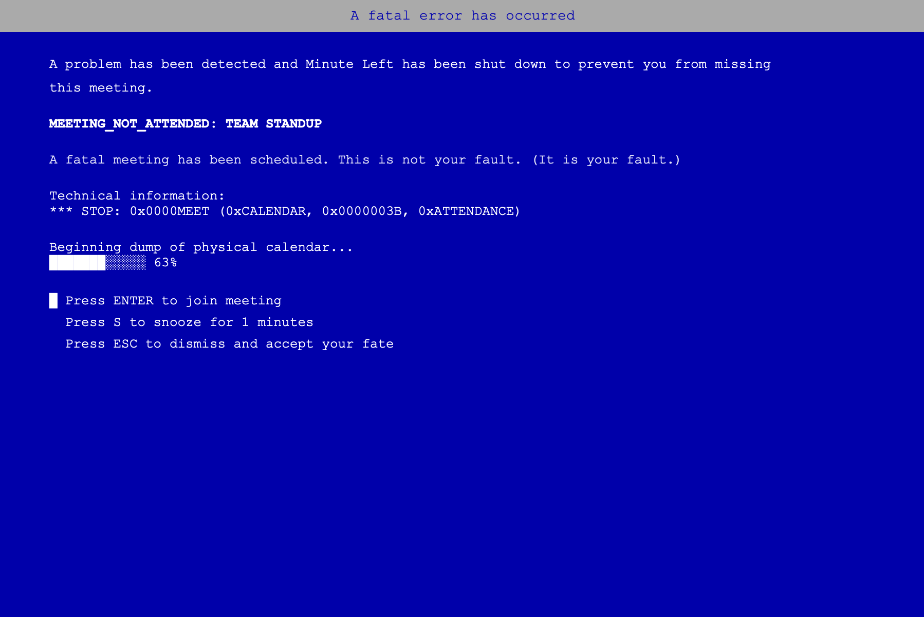 Minute Left — BSOD theme alert